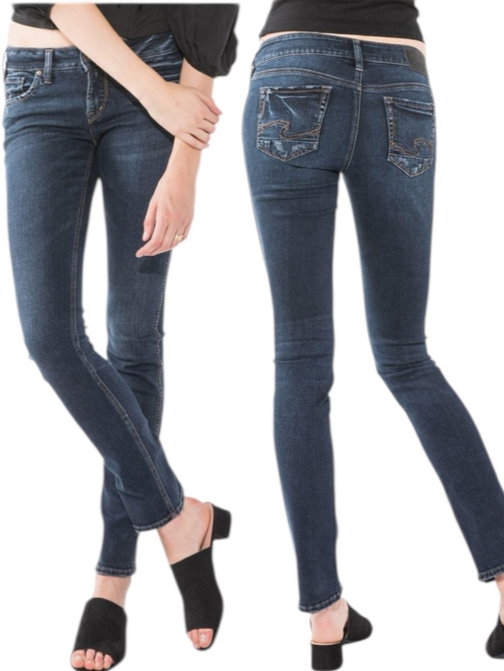 Silver Jeans Elyse Straight Jeans W33 L34 Mid Rise Comfort Fit Dark Wash